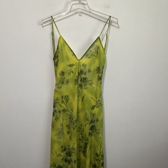 ZARA Printed Maxi Slip Dress M Chartreuse Green Floral Summer Party Linen? - Picture 3 of 6